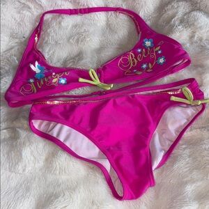 Disney Hot Pink Kids Swim 2 Piece Bikini Tinker Bell Swimsuit Size Medium 8 10